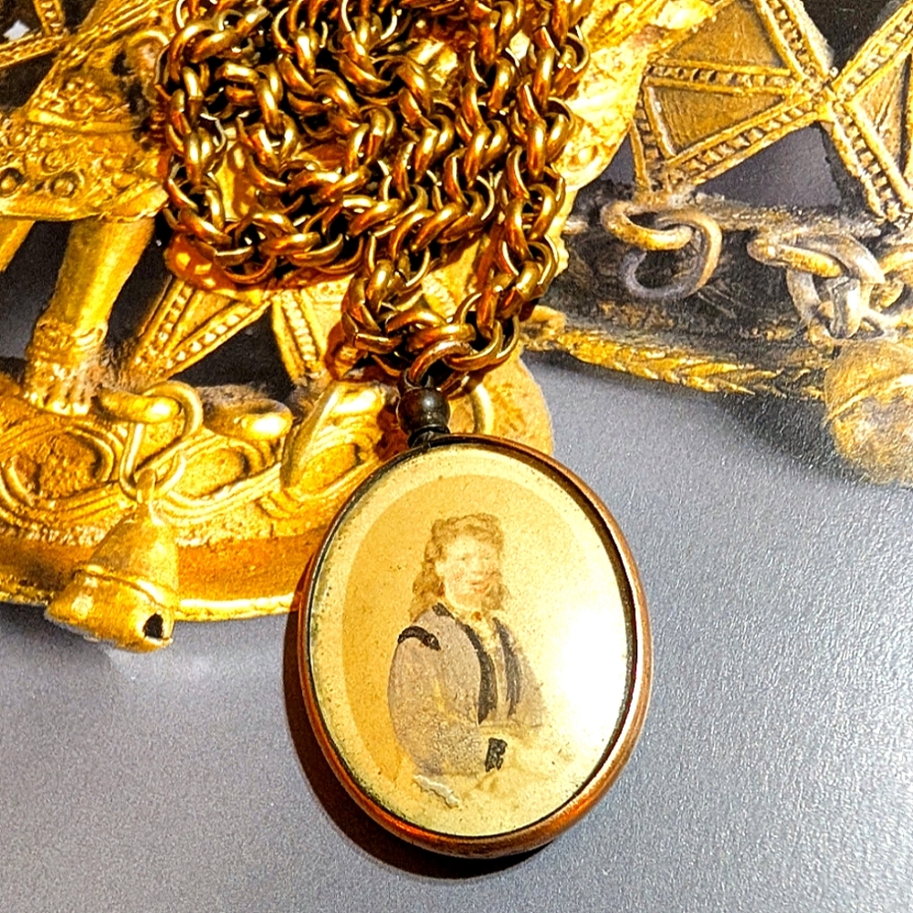 1800s Victorian Era Open Locket Hand Painted Portrait Necklace - Picture 6 of 8
